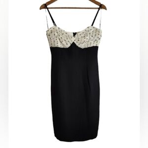 MAGGY LONDON Silk Luxury Cocktail Polka-dot Little Black White Mini Dress Womens